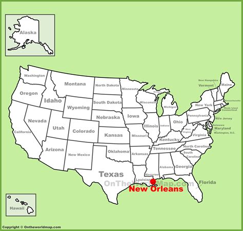 A map of the United States with focus on New Orleans